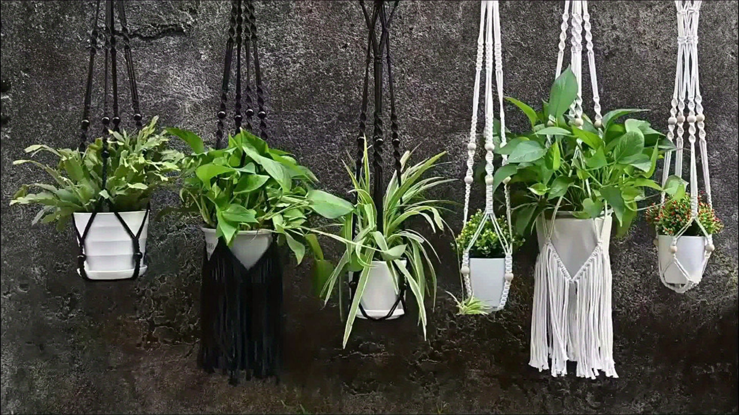 5 Pack Macrame Plant Hangers - Handwoven Bohemian Style