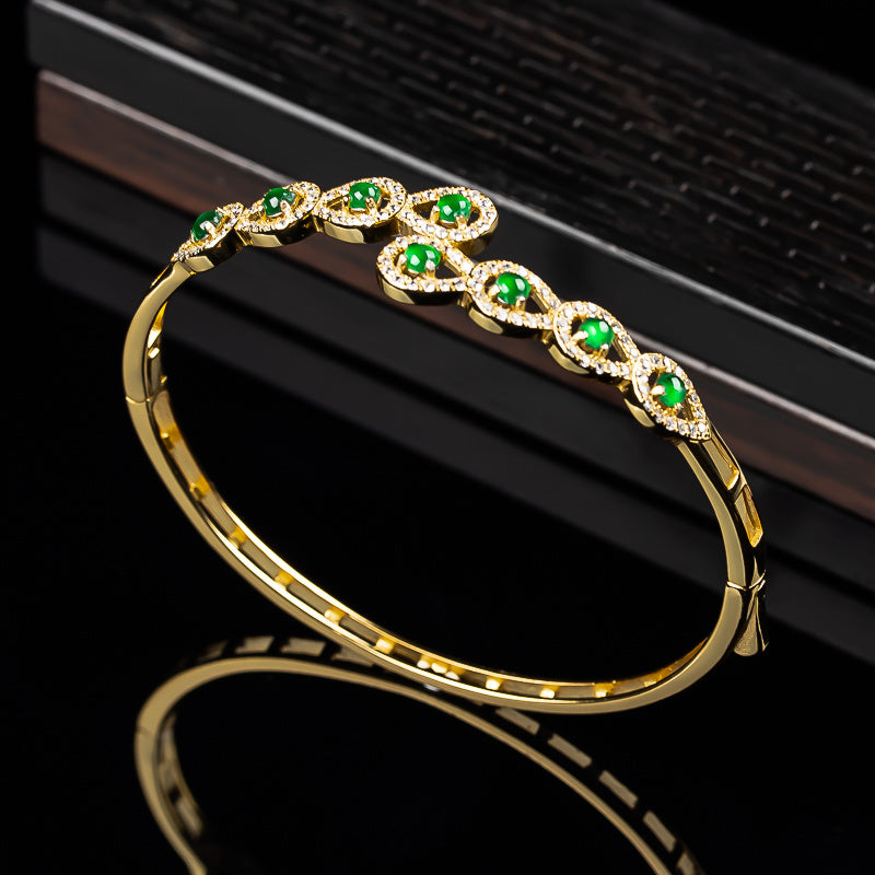 1pc 925 Silver Inlaid Natural Stone Grade A Ice Seed Full Green Women's Jewelry