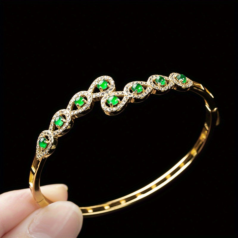 1pc 925 Silver Inlaid Natural Stone Grade A Ice Seed Full Green Women's Jewelry