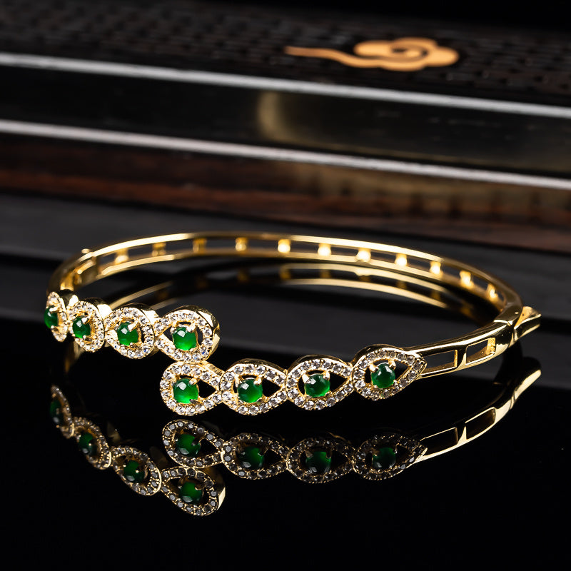 1pc 925 Silver Inlaid Natural Stone Grade A Ice Seed Full Green Women's Jewelry