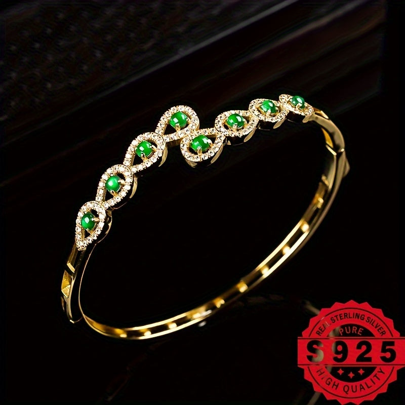 1pc 925 Silver Inlaid Natural Stone Grade A Ice Seed Full Green Women's Jewelry