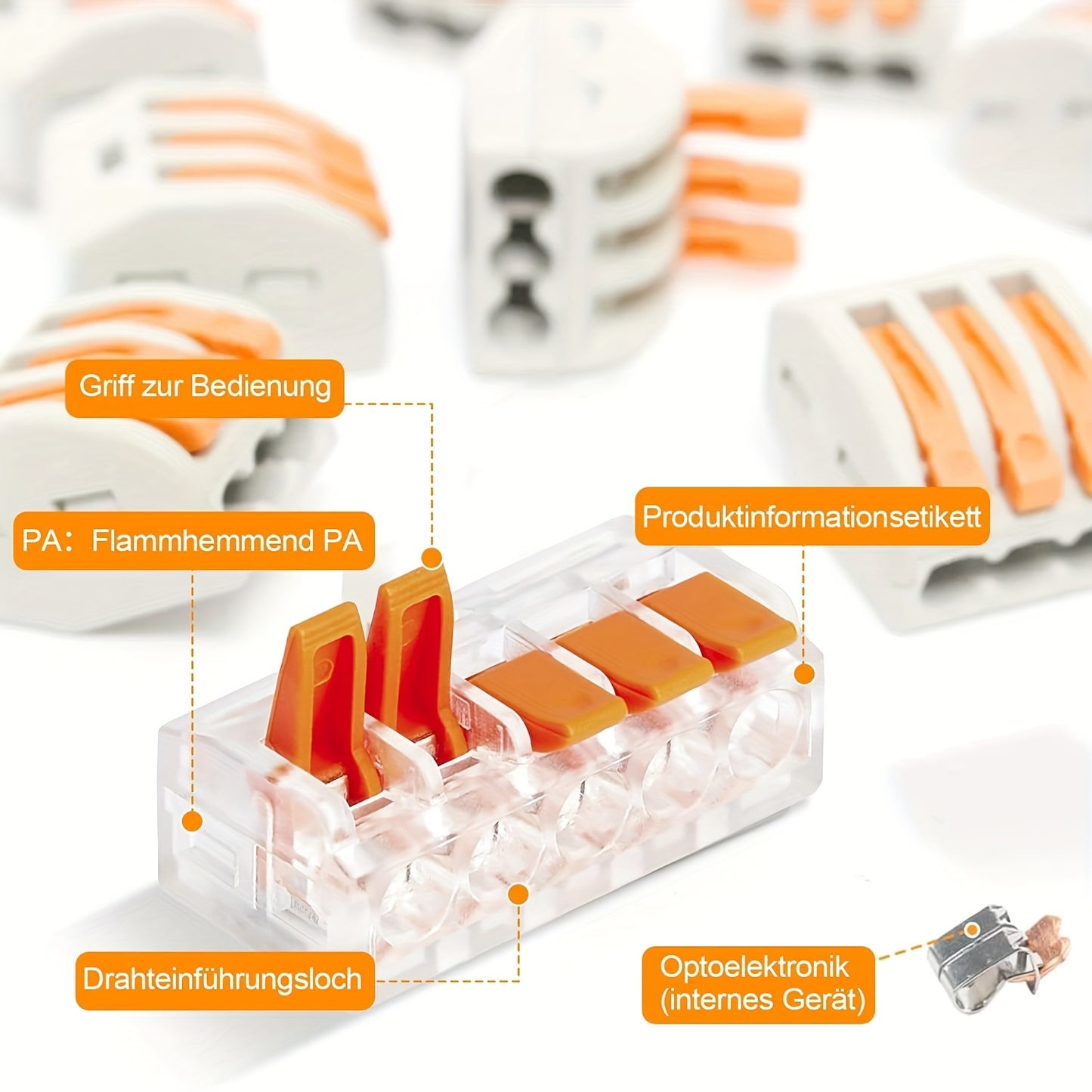 75/80/90pcs Orange Quick-Connect Electrical Terminal Blocks - 250V/32A