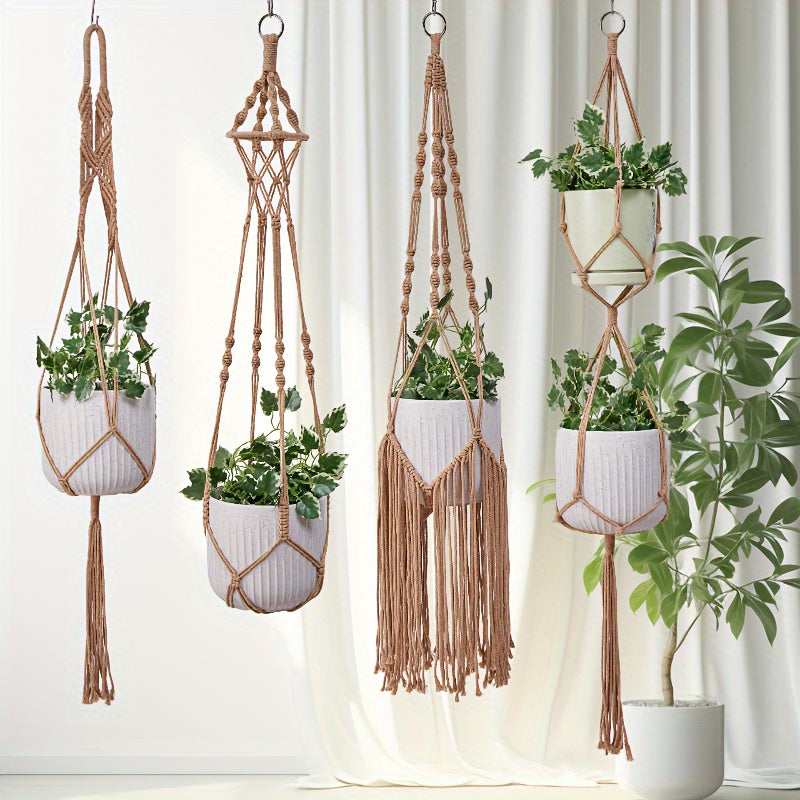 5 Pack Macrame Plant Hangers - Handwoven Bohemian Style