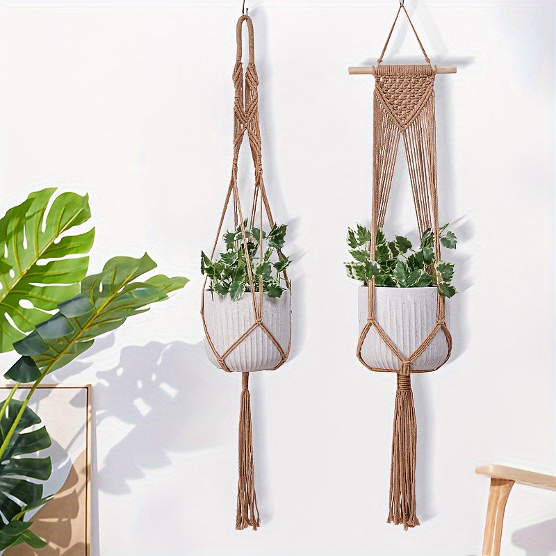 5 Pack Macrame Plant Hangers - Handwoven Bohemian Style