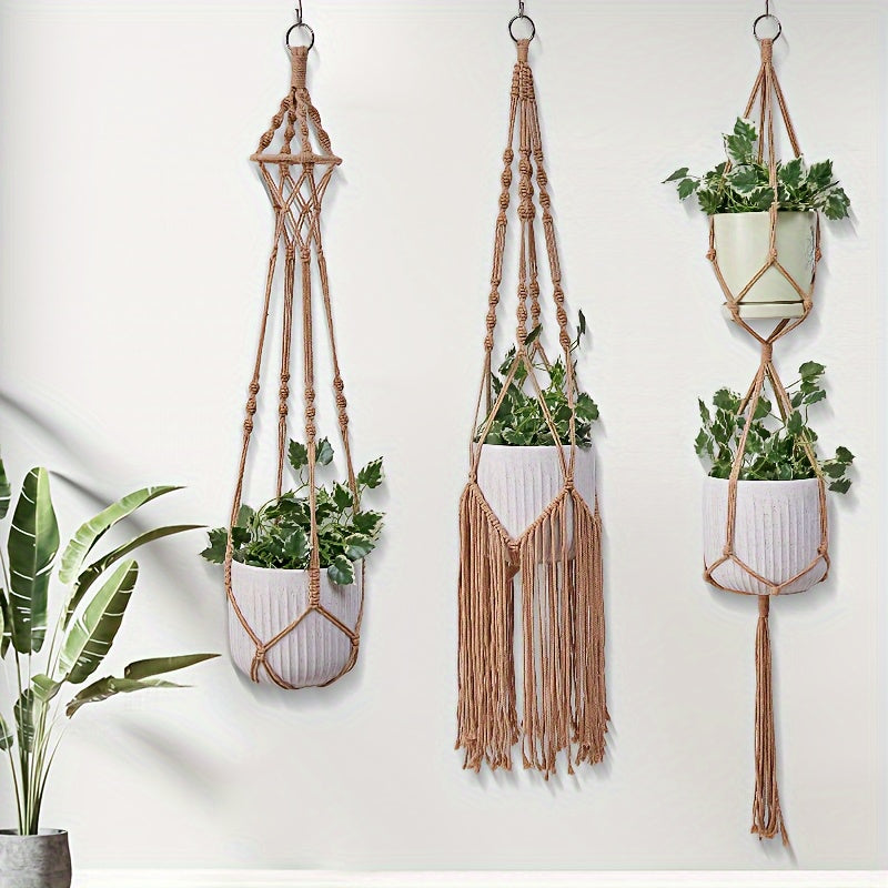 5 Pack Macrame Plant Hangers - Handwoven Bohemian Style