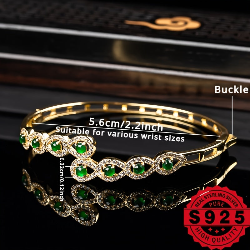 1pc 925 Silver Inlaid Natural Stone Grade A Ice Seed Full Green Women's Jewelry