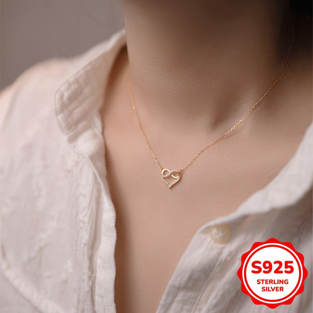 A Delicate And Stylish S925 Silver Heart-shaped Zirconia Necklace With Infinite