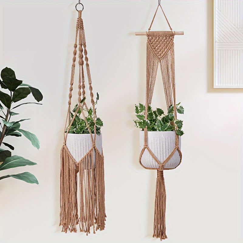 5 Pack Macrame Plant Hangers - Handwoven Bohemian Style