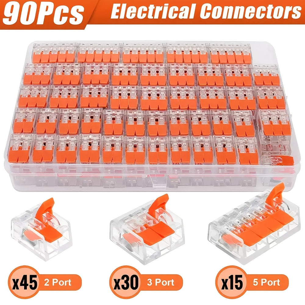75/80/90pcs Orange Quick-Connect Electrical Terminal Blocks - 250V/32A