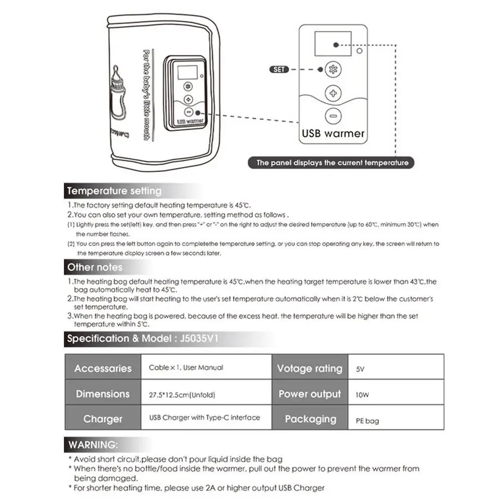 USB Bottle Warmer Bag Milk Warmer Bottle Heating