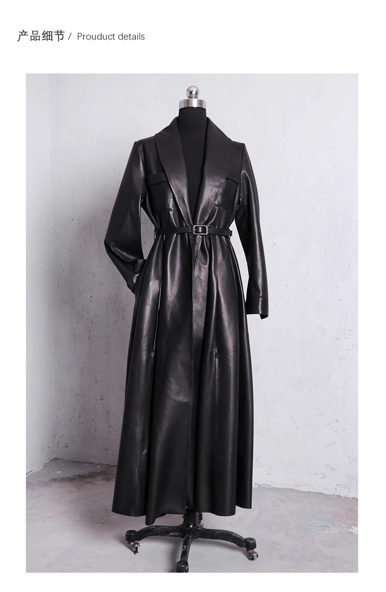 Nerazzurri High Quality Red Black Maxi PU Leather Trench Coat