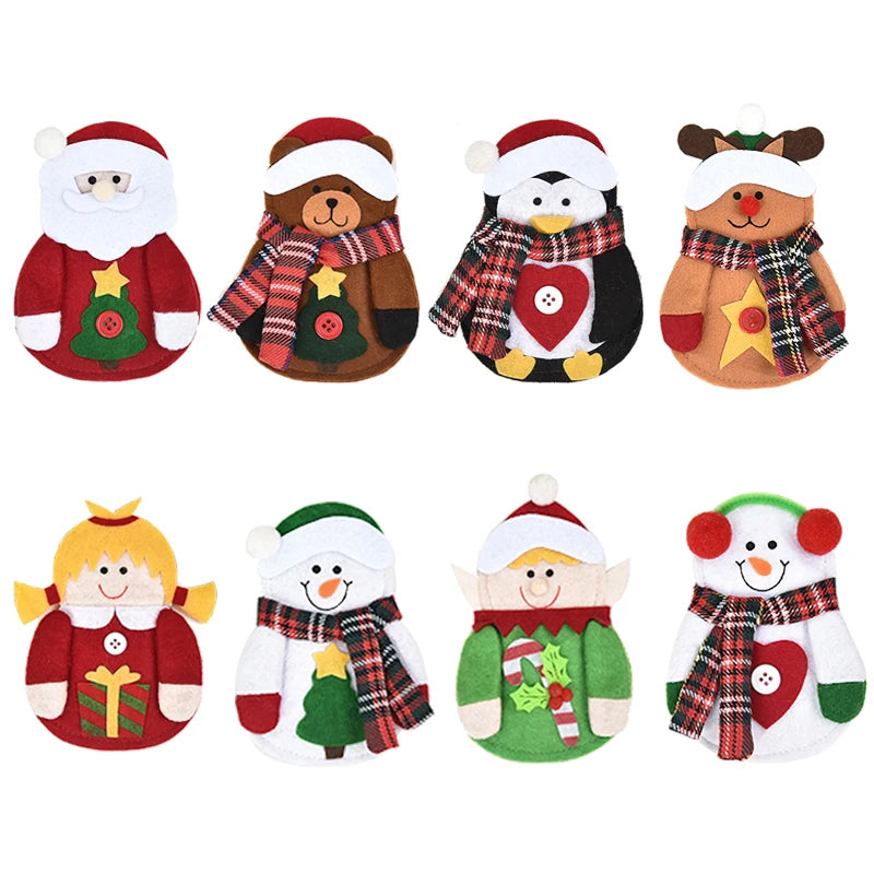 Christmas Elder Snowman Elk Doll Knife And Fork Cutlery Set Cloth