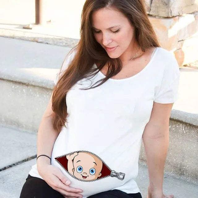 Summer Fashion Pregnant Woman Clothes Maternity Baby Peeking Sweatshirt