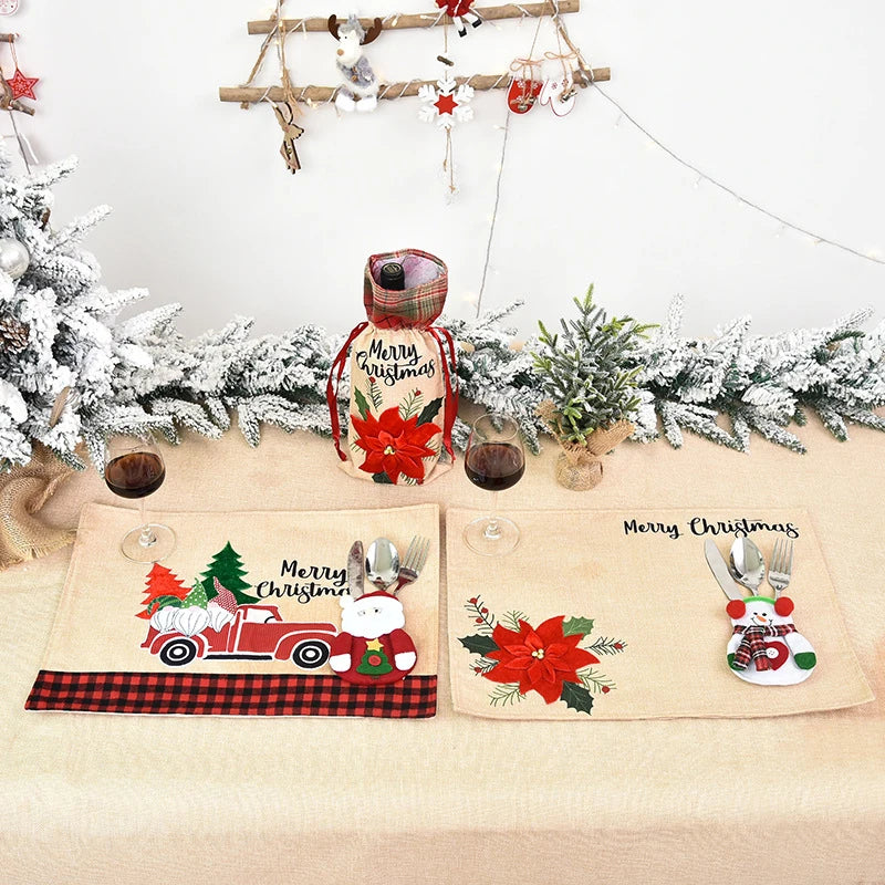 Christmas Elder Snowman Elk Doll Knife And Fork Cutlery Set Cloth