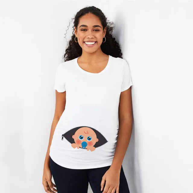 Summer Fashion Pregnant Woman Clothes Maternity Baby Peeking Sweatshirt