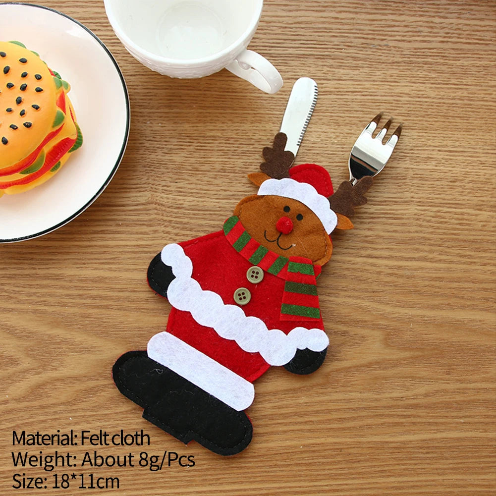 Christmas Elder Snowman Elk Doll Knife And Fork Cutlery Set Cloth