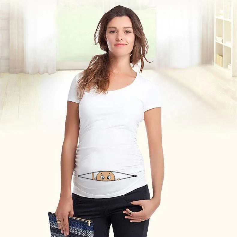 Summer Fashion Pregnant Woman Clothes Maternity Baby Peeking Sweatshirt