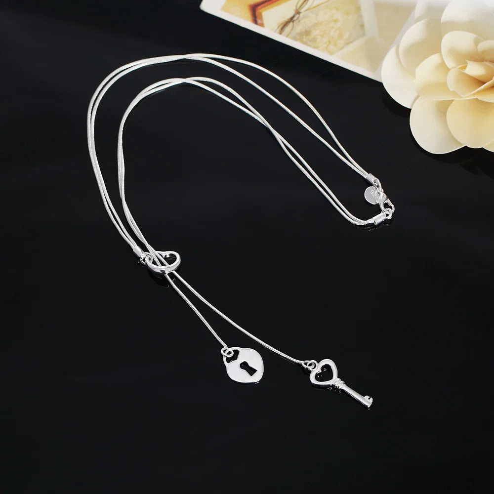 925 Sterling Silver Necklace Gorgeous Charm Fashion Heart Wedding Lady