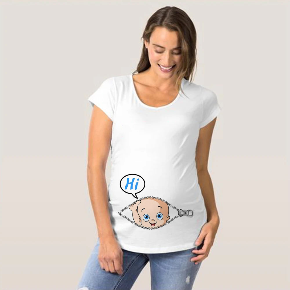 Summer Fashion Pregnant Woman Clothes Maternity Baby Peeking Sweatshirt