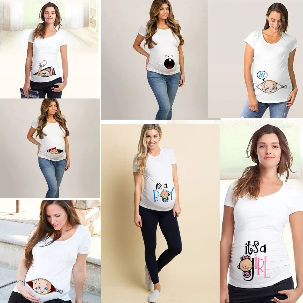 Summer Fashion Pregnant Woman Clothes Maternity Baby Peeking Sweatshirt