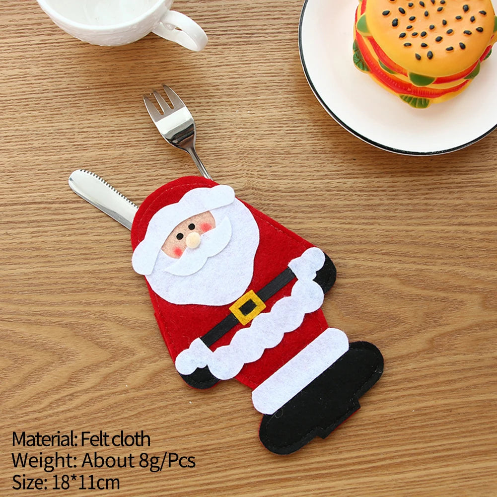 Christmas Elder Snowman Elk Doll Knife And Fork Cutlery Set Cloth
