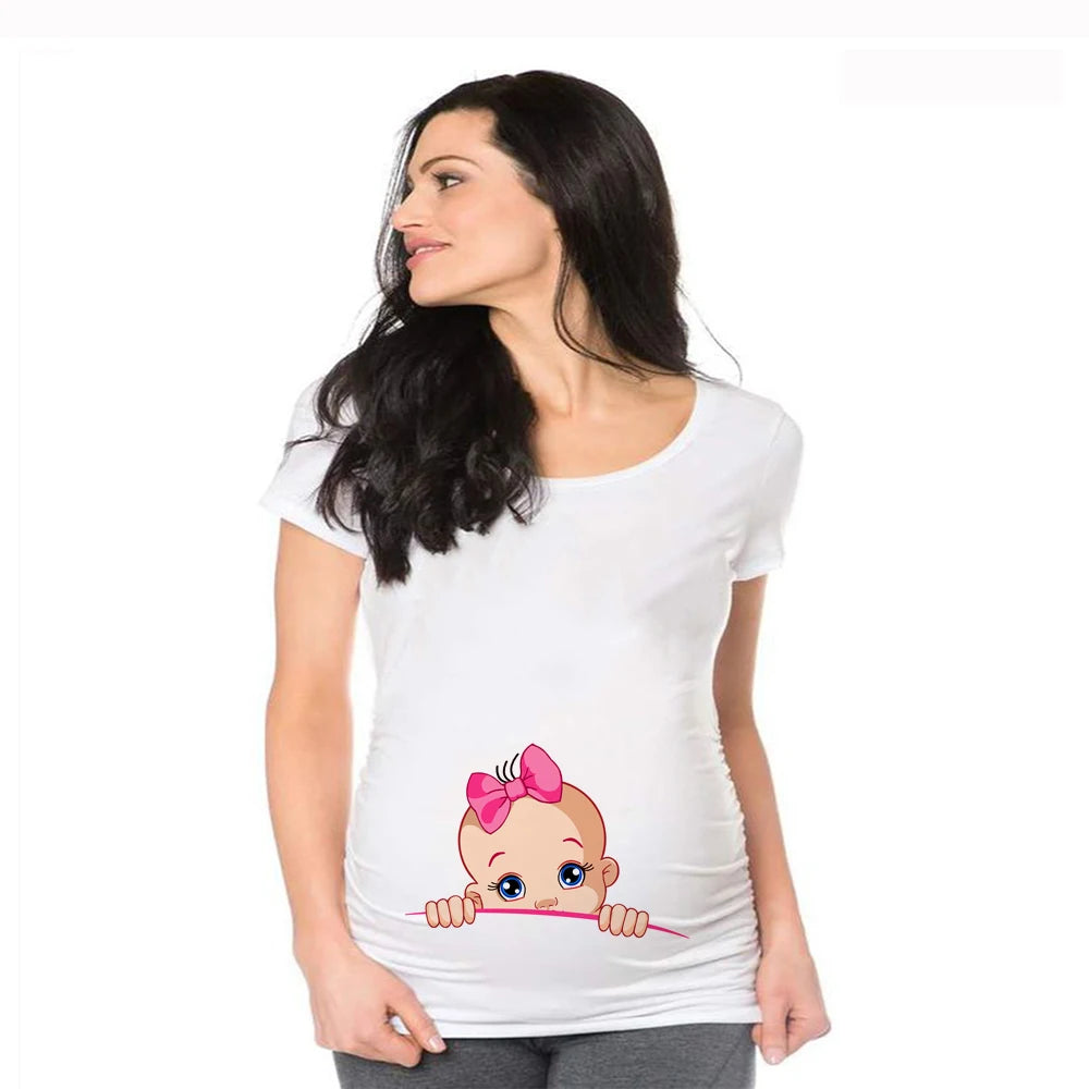 Summer Fashion Pregnant Woman Clothes Maternity Baby Peeking Sweatshirt