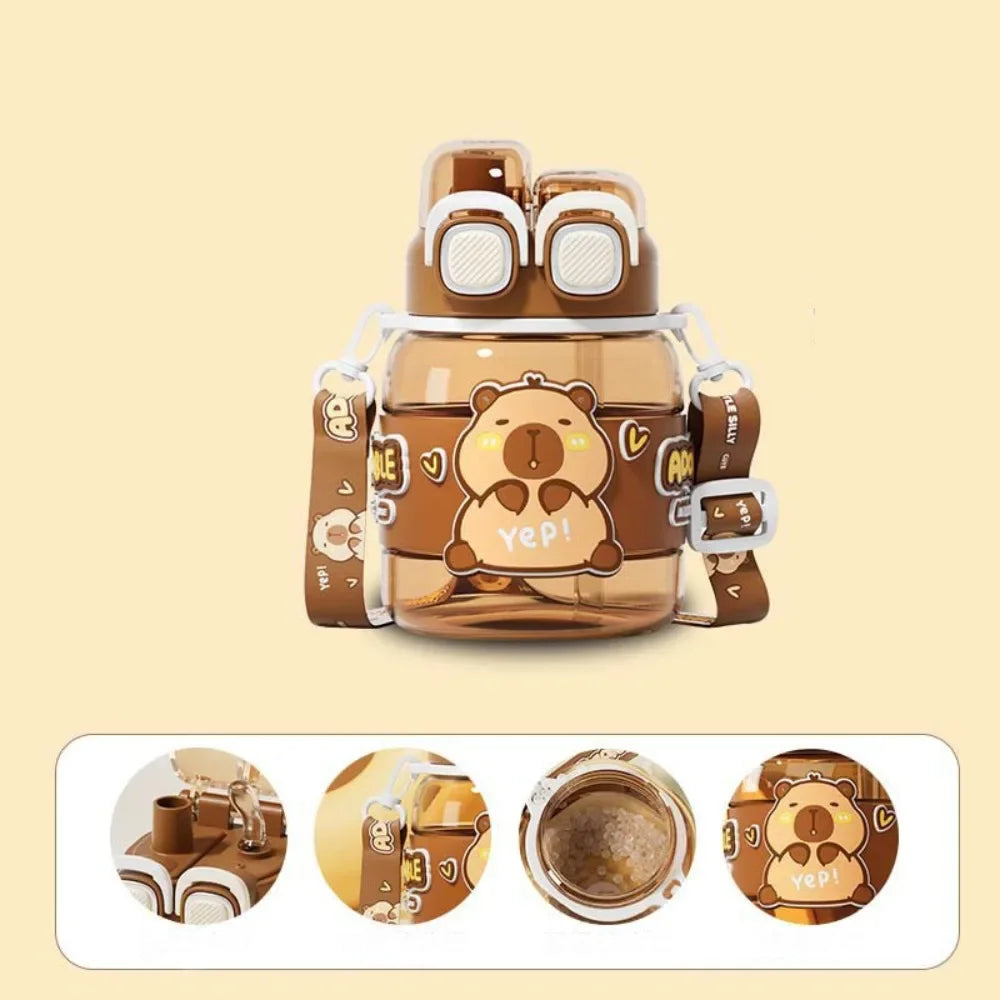 Garrafa de água de capivara de desenho animado kawaii de alta qualidade em plástico transparente