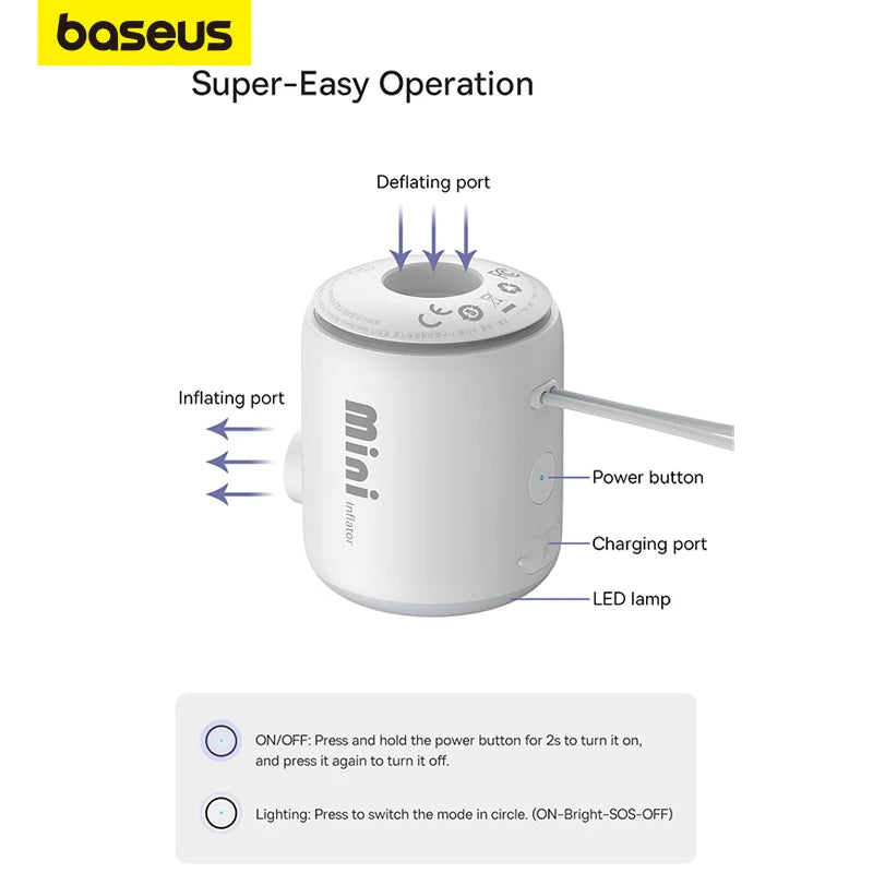 Baseus Wireless Air Compressor Mini Air Inflator Pump for Air Mattresses Beds