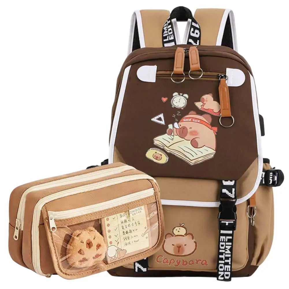 Capybara Backpack for Girls Boys Students Cute Kawaii Large Capacity Bookbag