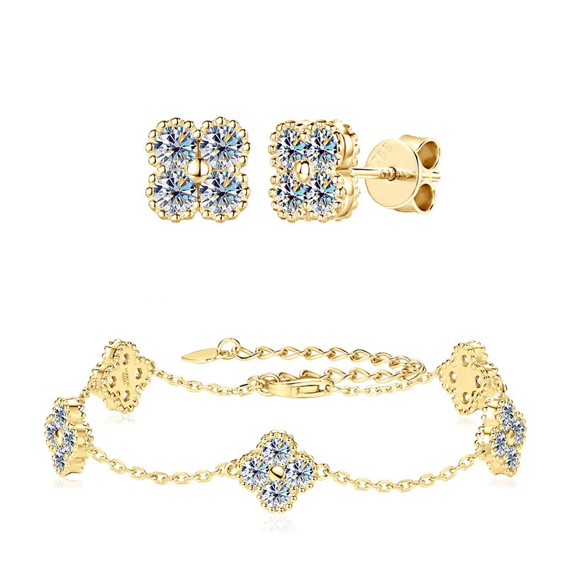 18k Gold Plated 925 Silver 3mm Moissanite Necklace Earrings Bracelet Sets 3 In 1