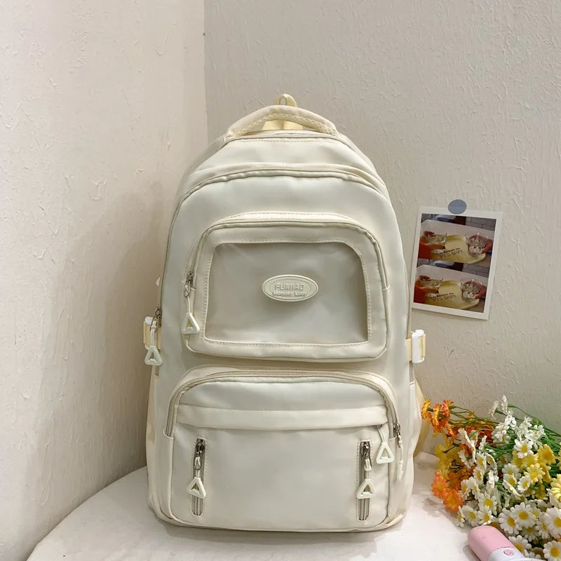Mochila de camada transparente com vários bolsos e fecho, bolsa exterior grande
