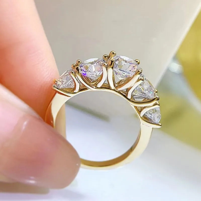 IOGOU Luxury 3.6CTTW All Moissanite Wedding Ring 5 Stone Sparkling Diamond