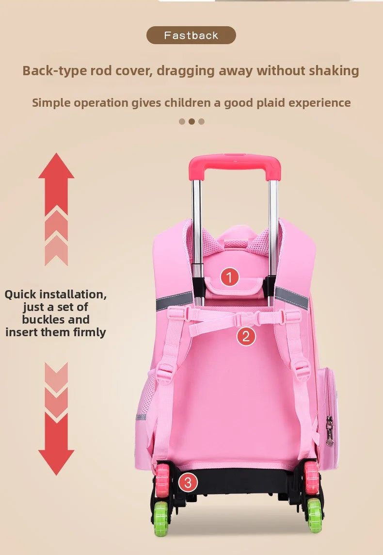 Children Trolley backpack wheels Student High capacity School bags