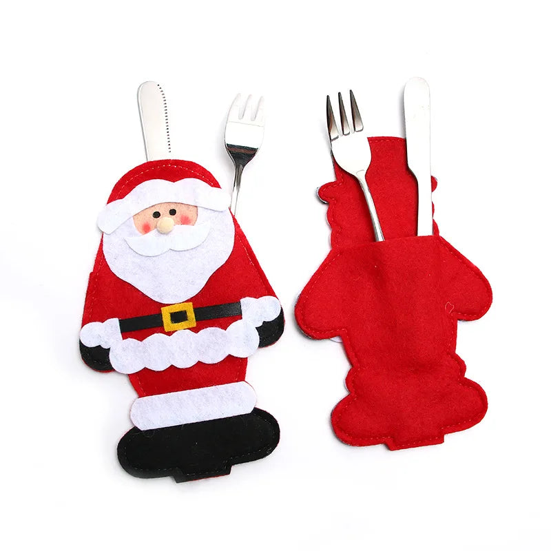 Christmas Elder Snowman Elk Doll Knife And Fork Cutlery Set Cloth
