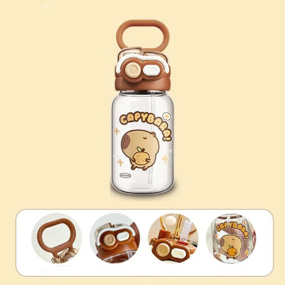 Garrafa de água de capivara de desenho animado kawaii de alta qualidade em plástico transparente
