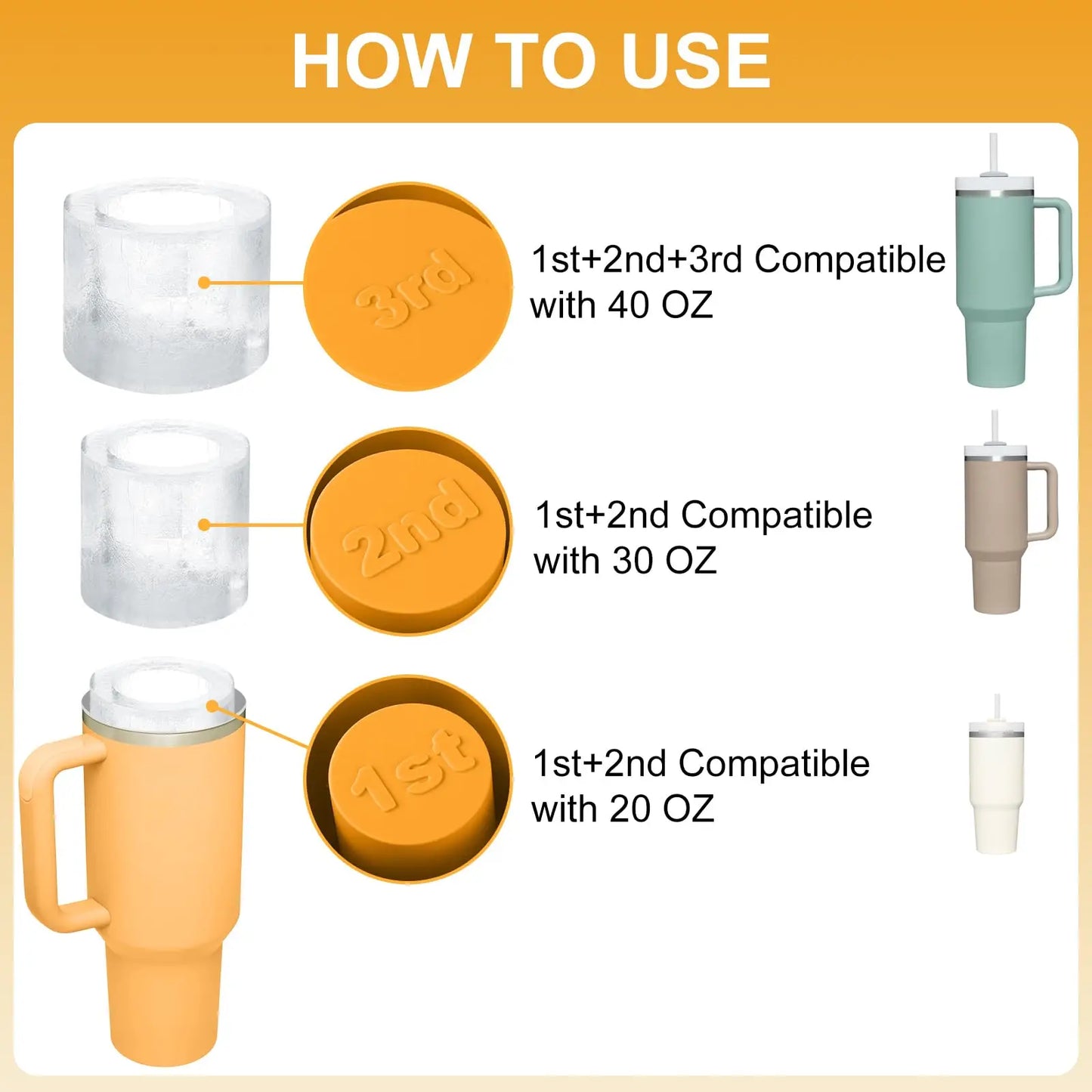 Ice Cube Tray for Stanley Cup Tumbler With Lid