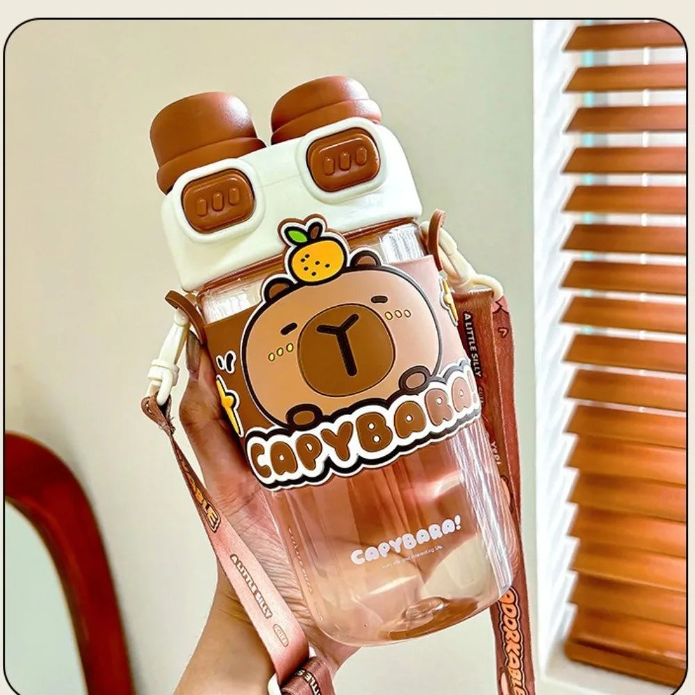 Garrafa de água de capivara de desenho animado kawaii de alta qualidade em plástico transparente