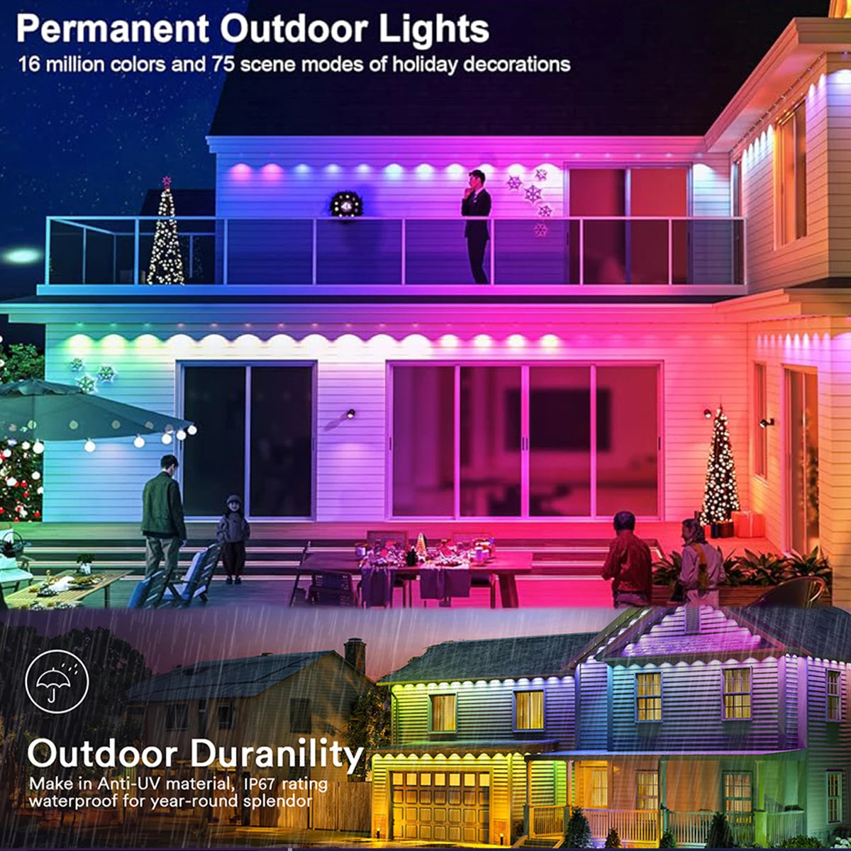 60M Smart RGB Eave Lights App & Remote IP67 Permanent Outdoor LED