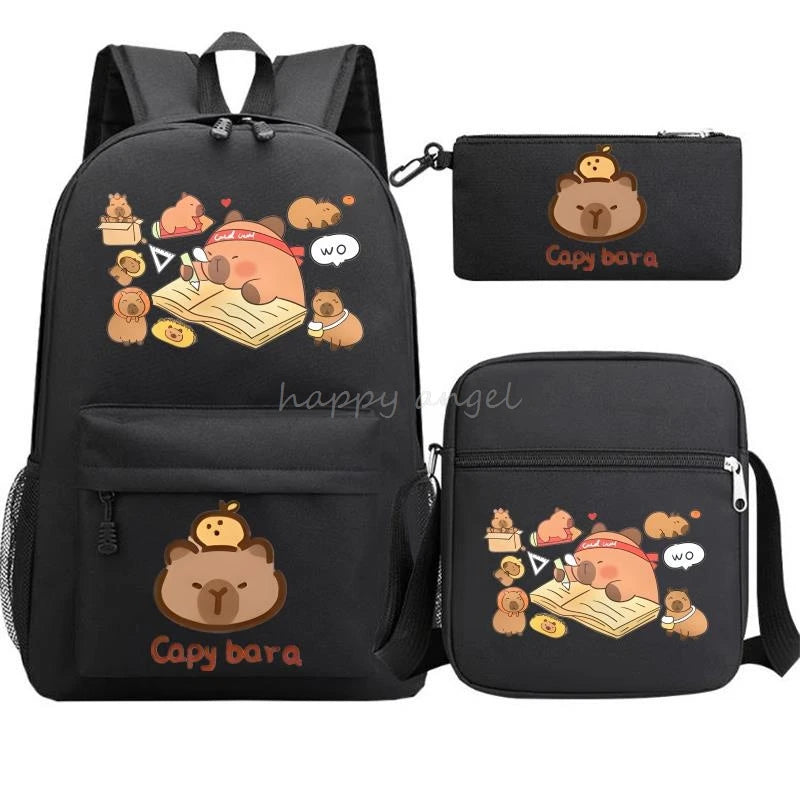 New Capybara Anime Print 3Pcs/Set Backpack Teenager Boy School Bag Laptop
