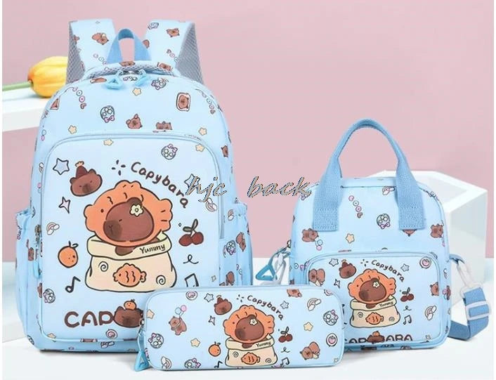 3Pcs/set Capybara Print Backpack Lunch Bag with Pencilcase Colorful Patterns Boys Girls