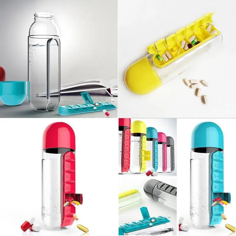 2 in 1 600ml 7 Grids Medicine Box Water Cup
