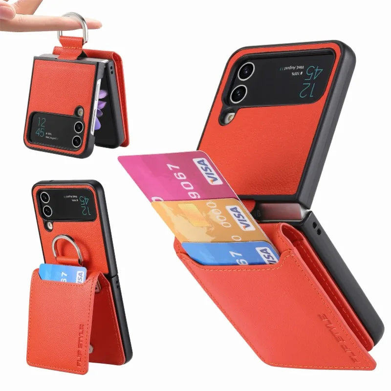multifunction Card Slot Lychee leather Phone Case for Samsung Z Flip 6 5 4 3