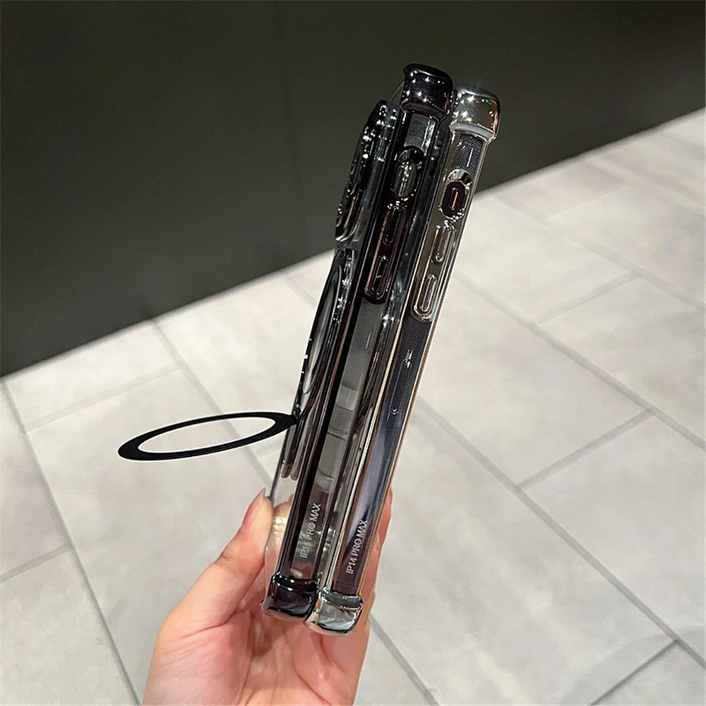 Luxury Plating Shockproof Magnetic Bracket For Magsafe Clear Case For iPhone