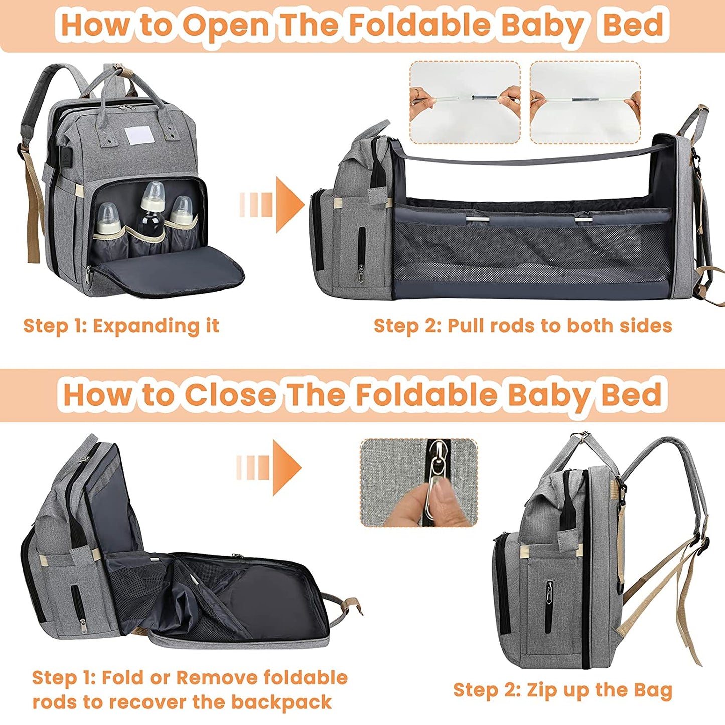Fashionable Mommy Bag Folding Baby Bed Mother Large