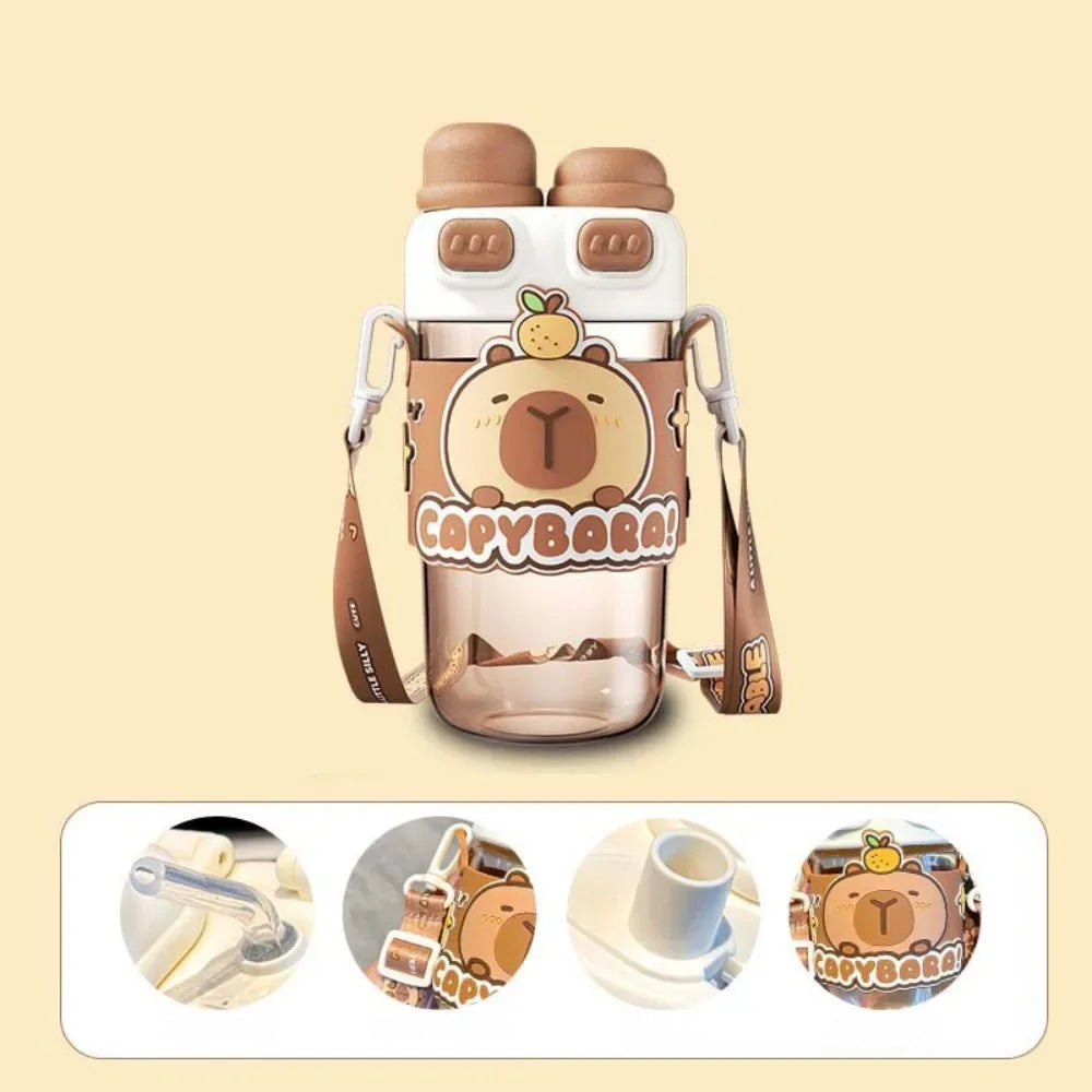 Garrafa de água de capivara de desenho animado kawaii de alta qualidade em plástico transparente