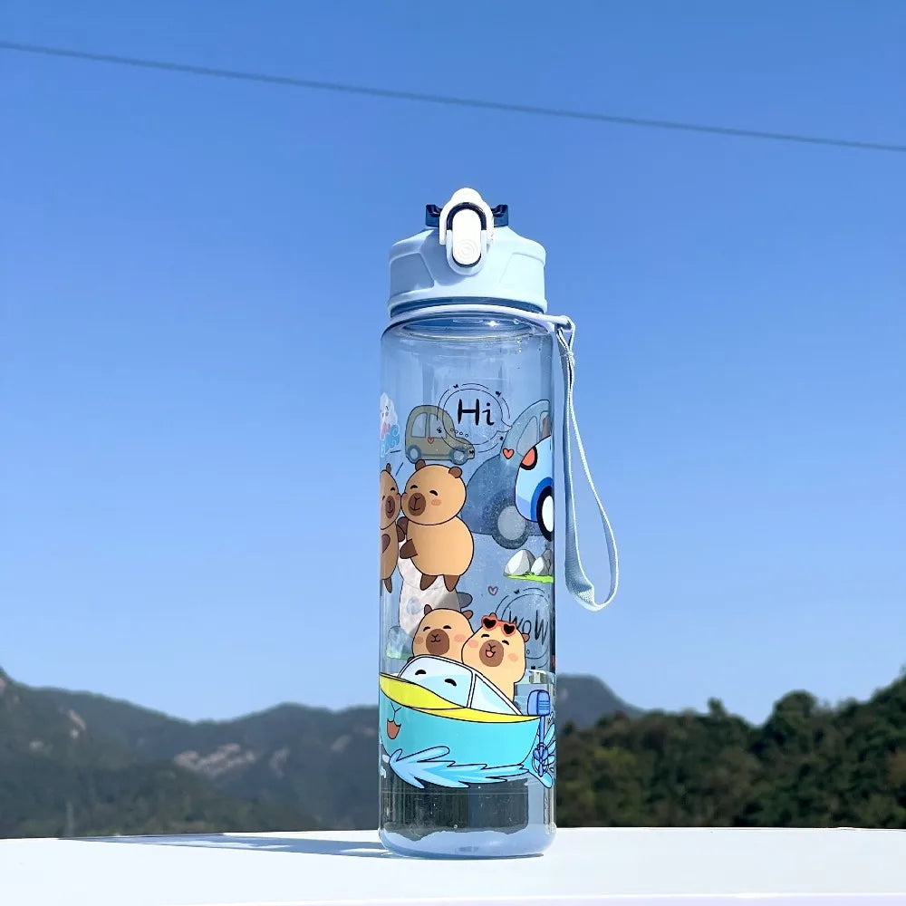Garrafa de água de capivara de desenho animado kawaii de alta qualidade em plástico transparente