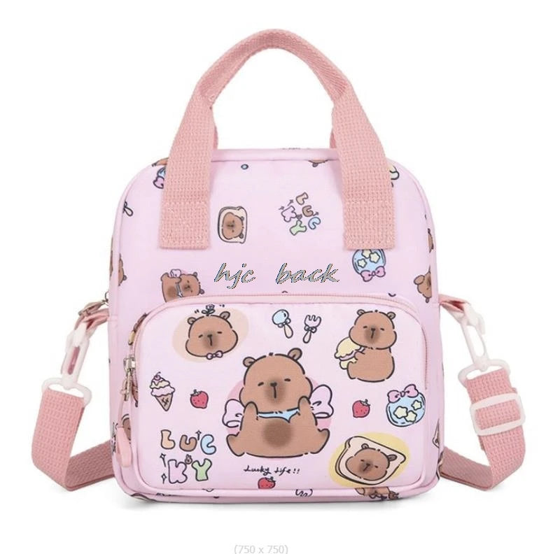 3Pcs/set Capybara Print Backpack Lunch Bag with Pencilcase Colorful Patterns Boys Girls