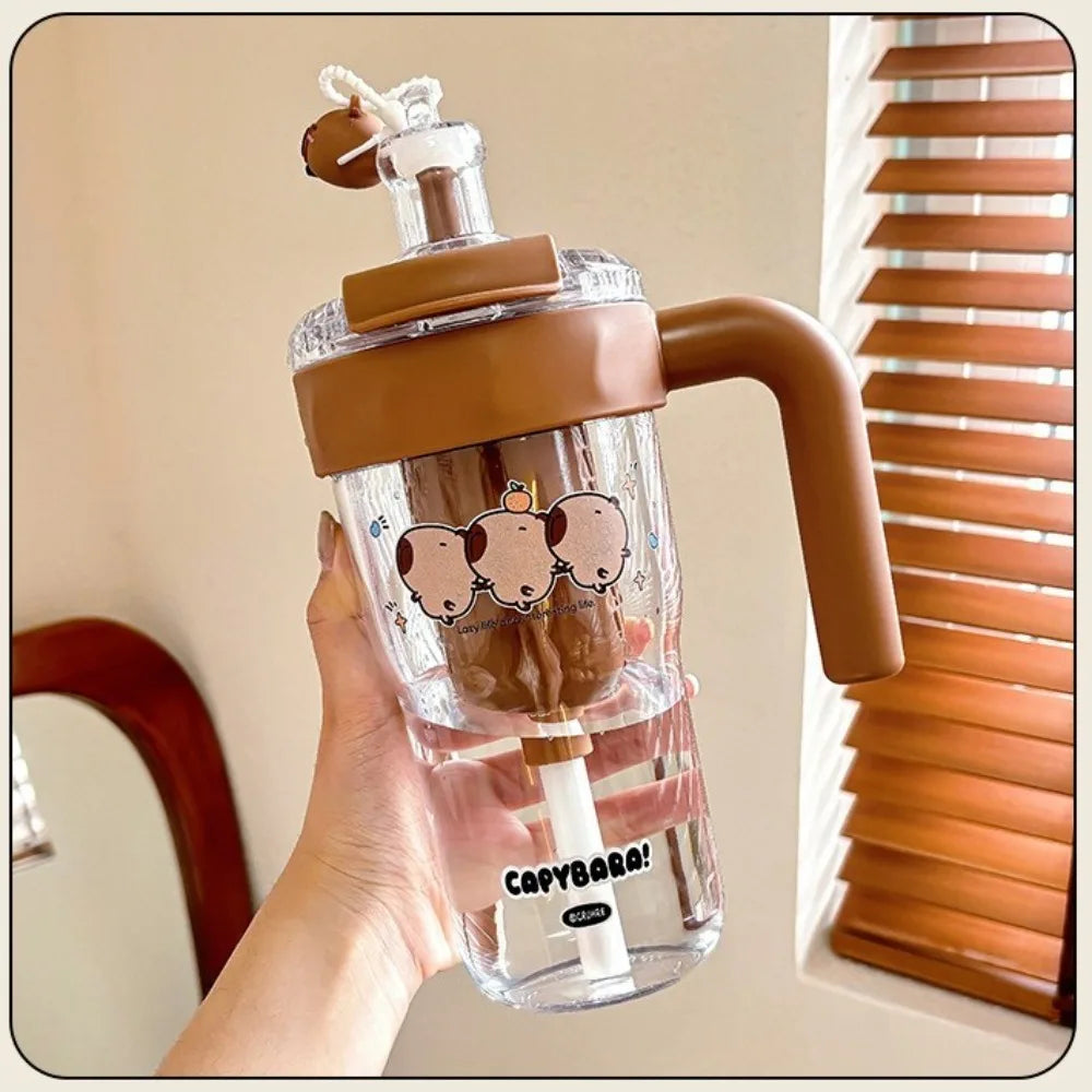 Garrafa de água de capivara de desenho animado kawaii de alta qualidade em plástico transparente