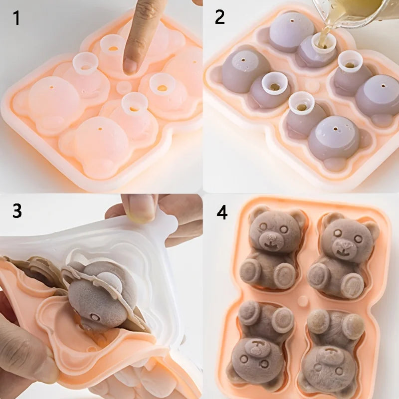 Cute Teddy Bear Ice Cube Making Mold Splash-proof