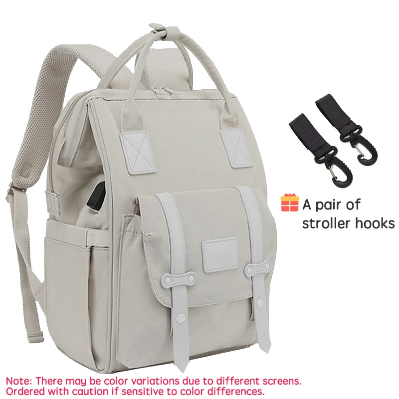 PANGDUBE Baby Nappy Bag with 2pcs Stroller Hooks Mummy Bag Backpack Waterproof